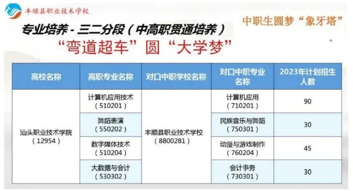 豐順縣職業技術學校2023年招生計劃